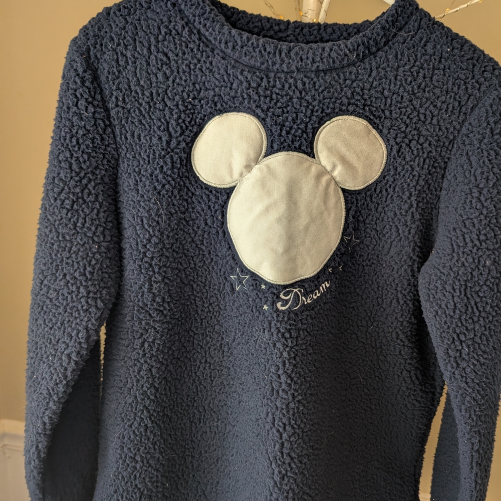 Disney Navy Faux Fur Sherpa Sleep Shirt with Cream Trim